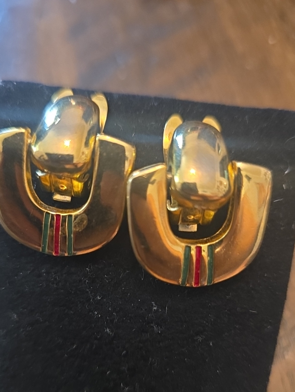 Gold-Tone Clip Earrings with Red and Green Accent - Women Jewelry